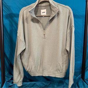 Aerie Sage Green Zip Up Waffle Knit Pull Over